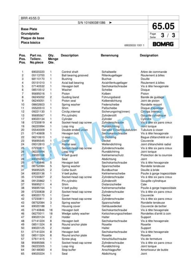 Bomag BRR 45-55 D Vibratory Plate Compactor Spare Parts Catalogue 00817921 5 Bomag BRR 45-55 D Vibratory Plate Compactor Spare Parts Catalogue 00817921-5
