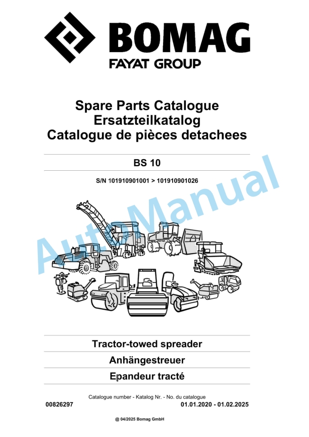 Bomag BS 10 Tractor-Towed Spreader Spare Parts Catalogue 00826297 1 Bomag BS 10 Tractor-Towed Spreader Spare Parts Catalogue 00826297