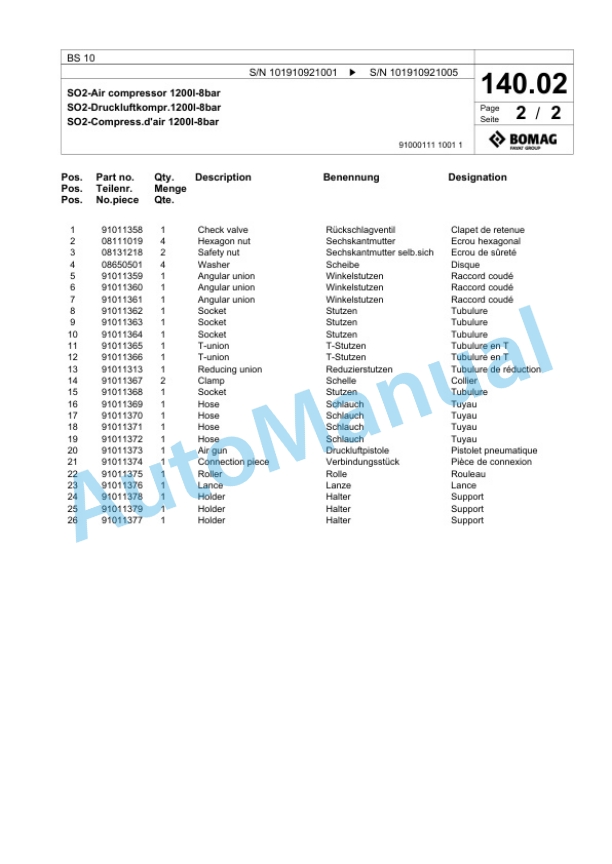 Bomag BS 10 Truck Spreader Spare Parts Catalogue 00826543 3 Bomag BS 10 Truck Spreader Spare Parts Catalogue 00826543-3