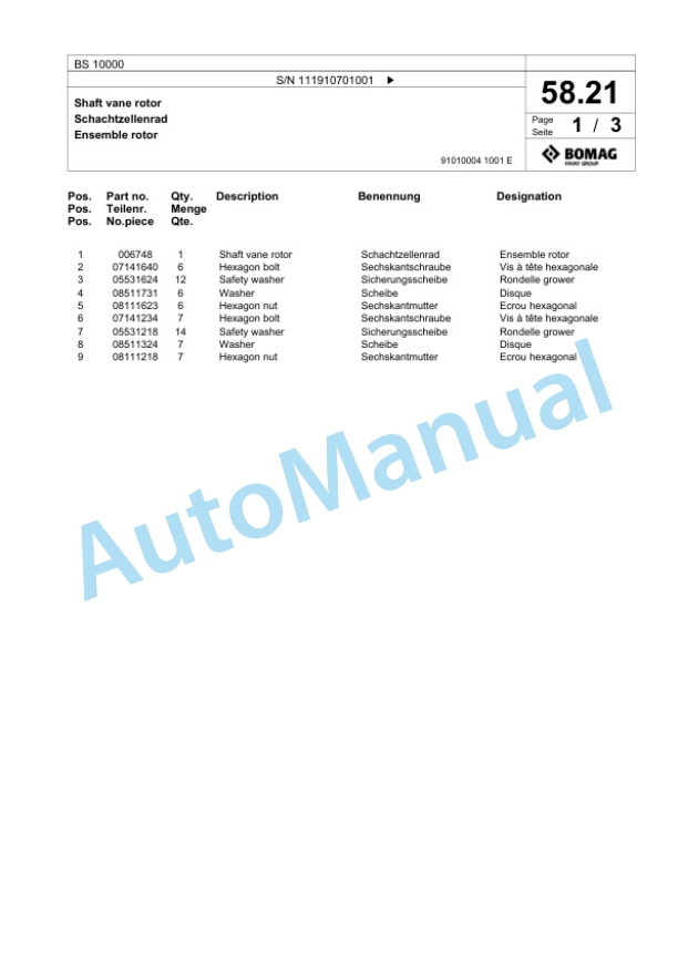 Bomag BS 10000 Tractor-Towed Spreader Spare Parts Catalogue 00818787 2 Bomag BS 10000 Tractor-Towed Spreader Spare Parts Catalogue 00818787-2