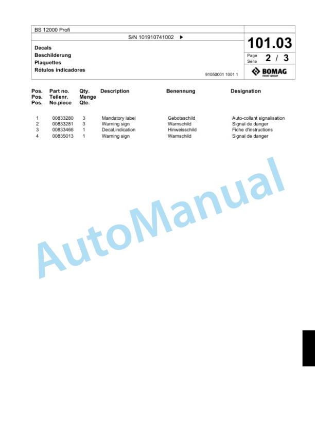 Bomag BS 12000 Profi Tractor-Towed Spreader Spare Parts Catalogue 00824293 5 Bomag BS 12000 Profi Tractor-Towed Spreader Spare Parts Catalogue 00824293-5