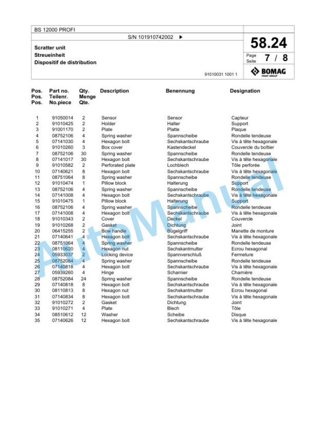 Bomag BS 12000 PROFI Tractor-Towed Spreader Spare Parts Catalogue 00824979 2 Bomag BS 12000 PROFI Tractor-Towed Spreader Spare Parts Catalogue 00824979-2