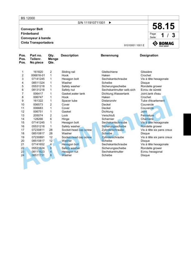Bomag BS 12000 Tractor-Towed Spreader Spare Parts Catalogue 00818789 2 Bomag BS 12000 Tractor-Towed Spreader Spare Parts Catalogue 00818789-2