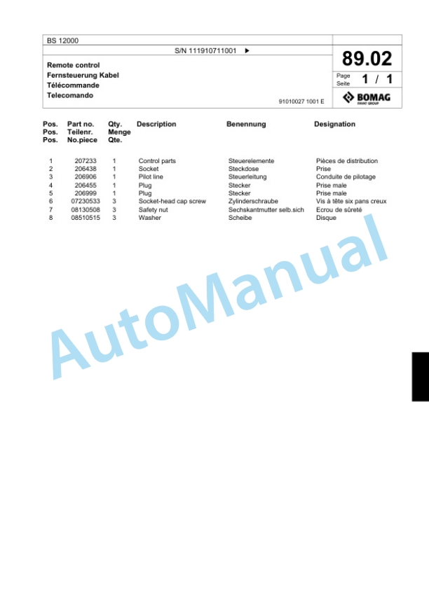 Bomag BS 12000 Tractor-Towed Spreader Spare Parts Catalogue 00818789 5 Bomag BS 12000 Tractor-Towed Spreader Spare Parts Catalogue 00818789-5