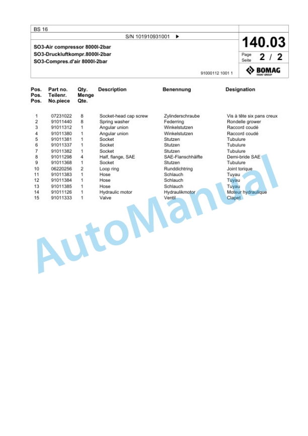 Bomag BS 16 Truck Spreader Spare Parts Catalogue 00826545 4 Bomag BS 16 Truck Spreader Spare Parts Catalogue 00826545-4