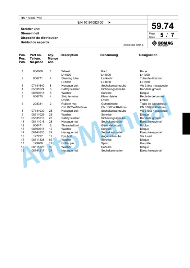 Bomag BS 16000 Profi Tractor-Towed Spreader Spare Parts Catalogue 00824295 2 Bomag BS 16000 Profi Tractor-Towed Spreader Spare Parts Catalogue 00824295-2