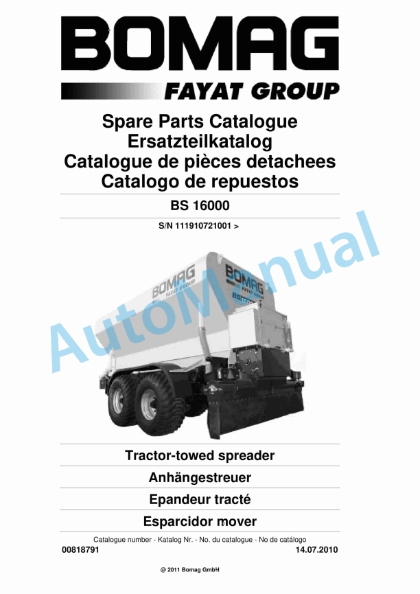Bomag BS 16000 Tractor-Towed Spreader Spare Parts Catalogue 00818791 1 Bomag BS 16000 Tractor-Towed Spreader Spare Parts Catalogue 00818791