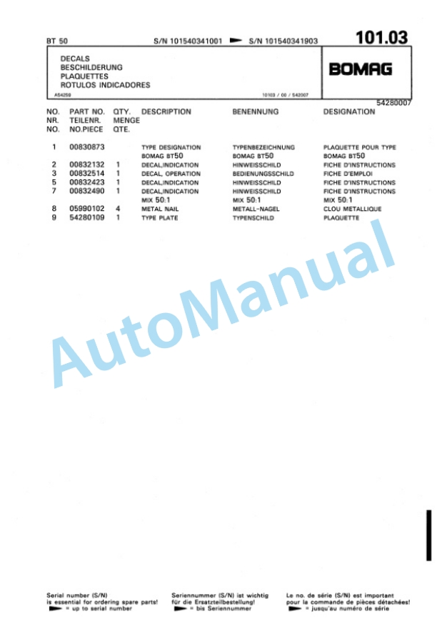 Bomag BT 50 Vibratory Tamper Spare Parts Catalogue 00813205 4 Bomag BT 50 Vibratory Tamper Spare Parts Catalogue 00813205-4