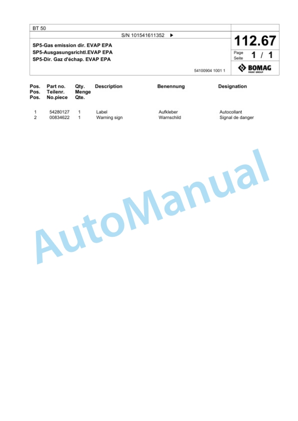 Bomag BT 50 Vibratory Tamper Spare Parts Catalogue 00826875 5 Bomag BT 50 Vibratory Tamper Spare Parts Catalogue 00826875-5