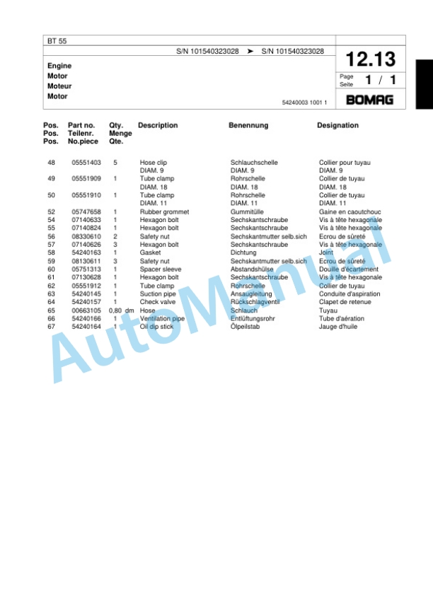 Bomag BT 55 Vibratory Tamper Spare Parts Catalogue 00817450 2 Bomag BT 55 Vibratory Tamper Spare Parts Catalogue 00817450-2
