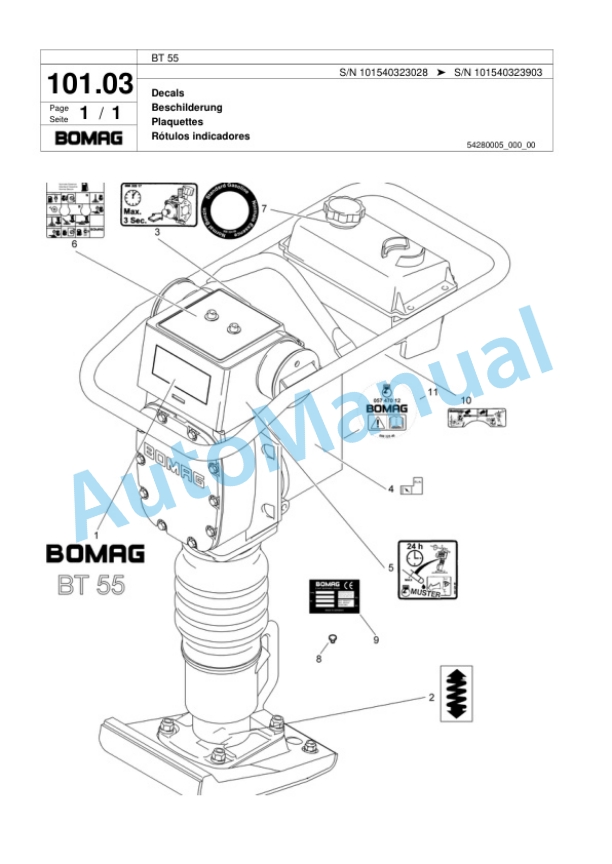 Bomag BT 55 Vibratory Tamper Spare Parts Catalogue 00817450 5 Bomag BT 55 Vibratory Tamper Spare Parts Catalogue 00817450-5