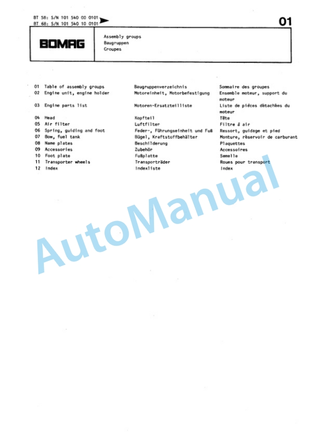 Bomag BT 58, BT 68 Vibratory Tamper Spare Parts Catalogue 00813210 GE 2 Bomag BT 58, BT 68 Vibratory Tamper Spare Parts Catalogue 00813210 GE-2