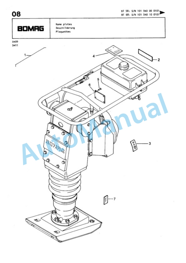 Bomag BT 58, BT 68 Vibratory Tamper Spare Parts Catalogue 00813210 GE 4 Bomag BT 58, BT 68 Vibratory Tamper Spare Parts Catalogue 00813210 GE-4