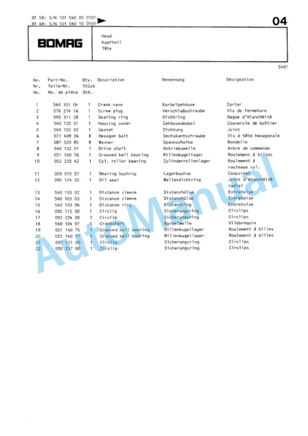 Bomag BT 58, BT 68 Vibratory Tamper Spare Parts Catalogue 00813211 3 Bomag BT 58, BT 68 Vibratory Tamper Spare Parts Catalogue 00813211-3
