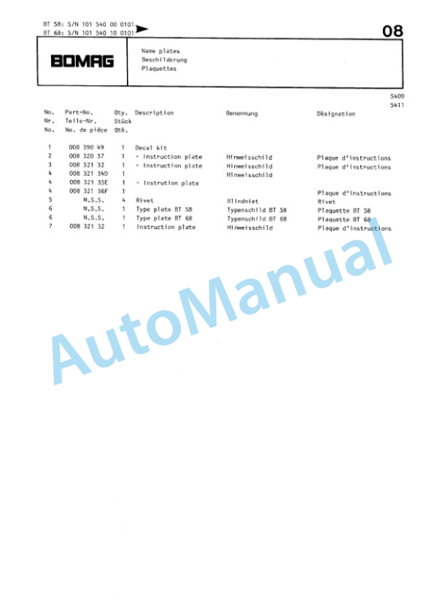 Bomag BT 58, BT 68 Vibratory Tamper Spare Parts Catalogue 00813211 5 Bomag BT 58, BT 68 Vibratory Tamper Spare Parts Catalogue 00813211-5