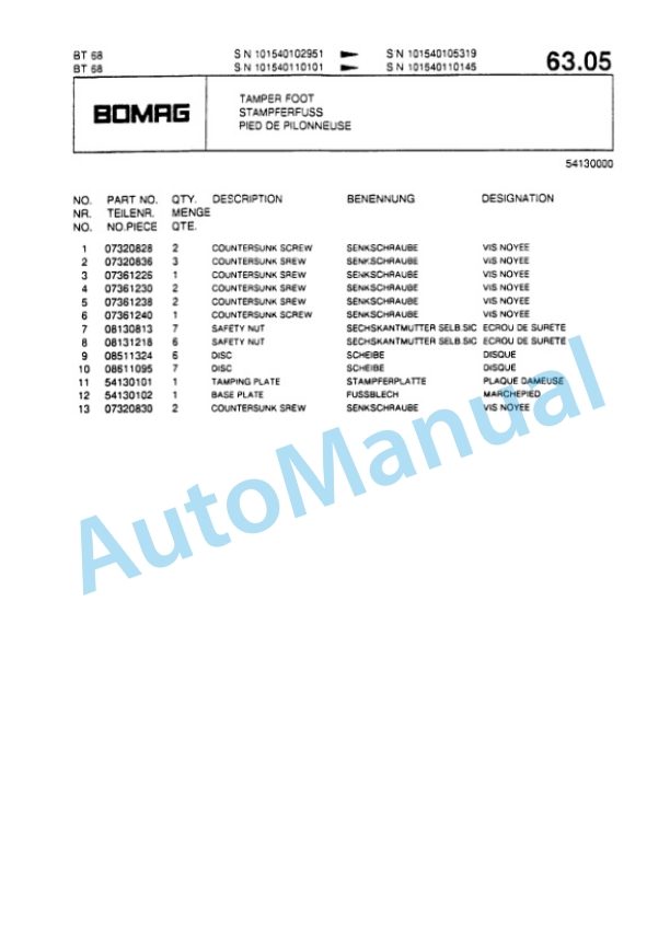 Bomag BT 58, BT 68 Vibratory Tamper Spare Parts Catalogue 00813216 3 Bomag BT 58, BT 68 Vibratory Tamper Spare Parts Catalogue 00813216-3