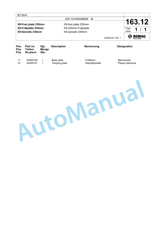 Bomag BT 60-4 Vibratory Tamper Spare Parts Catalogue 00818827 4 Bomag BT 60-4 Vibratory Tamper Spare Parts Catalogue 00818827-4