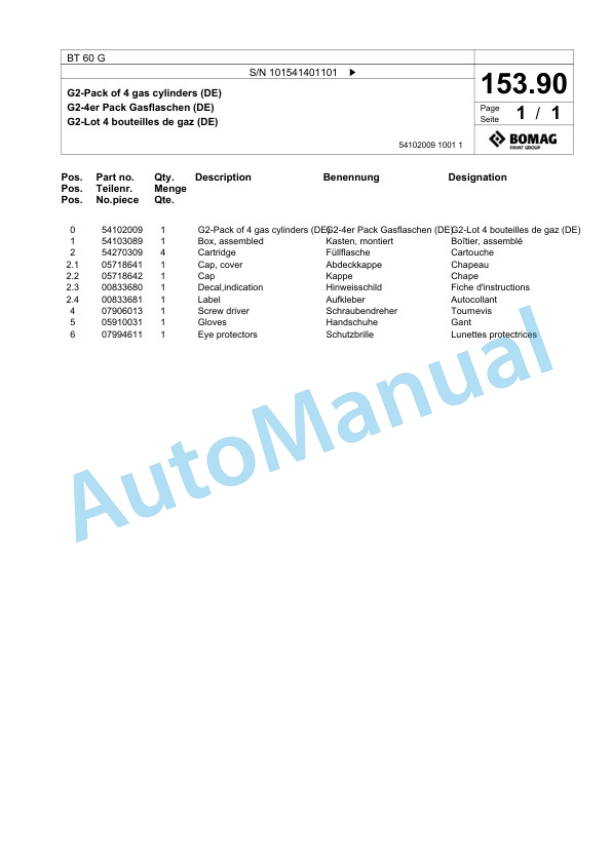 Bomag BT 60 G Vibratory Tamper Spare Parts Catalogue 00824891 4 Bomag BT 60 G Vibratory Tamper Spare Parts Catalogue 00824891-4
