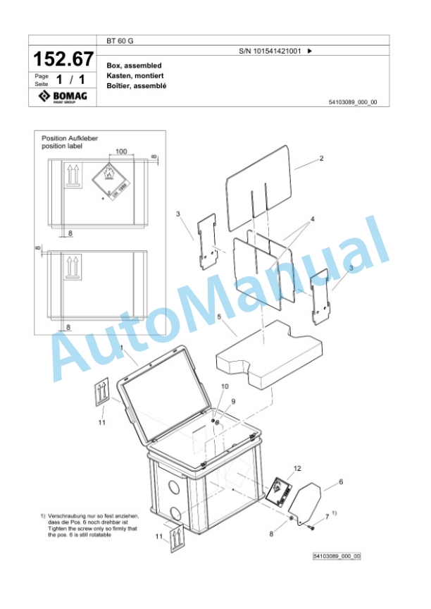 Bomag BT 60 G Vibratory Tamper Spare Parts Catalogue 00825407 3 Bomag BT 60 G Vibratory Tamper Spare Parts Catalogue 00825407-3