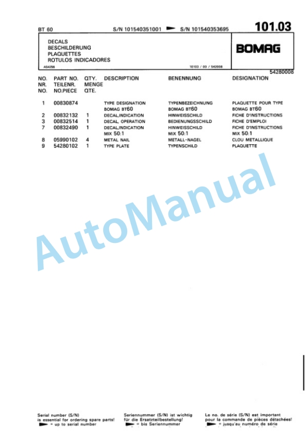 Bomag BT 60 Vibratory Tamper Spare Parts Catalogue 00813226 4 Bomag BT 60 Vibratory Tamper Spare Parts Catalogue 00813226-4