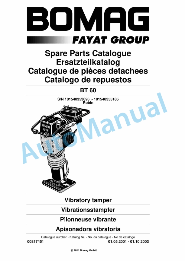 Bomag BT 60 Vibratory Tamper Spare Parts Catalogue 00817451 1 Bomag BT 60 Vibratory Tamper Spare Parts Catalogue 00817451