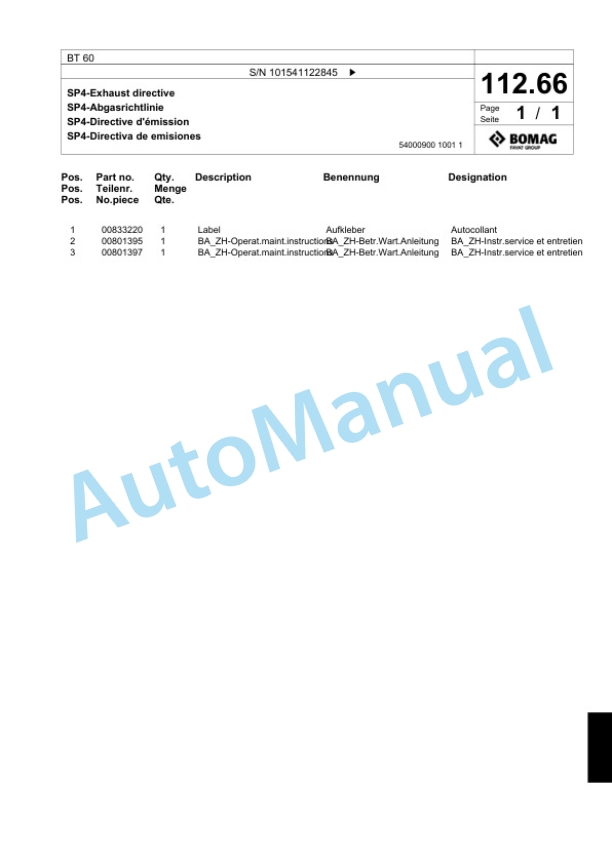 Bomag BT 60 Vibratory Tamper Spare Parts Catalogue 00824635 3 Bomag BT 60 Vibratory Tamper Spare Parts Catalogue 00824635-3