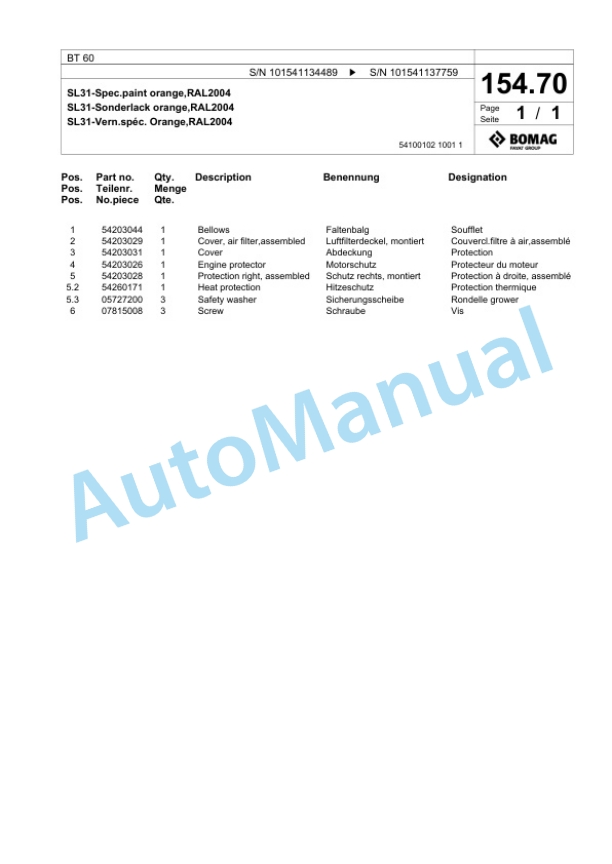 Bomag BT 60 Vibratory Tamper Spare Parts Catalogue 00825035 3 Bomag BT 60 Vibratory Tamper Spare Parts Catalogue 00825035-3