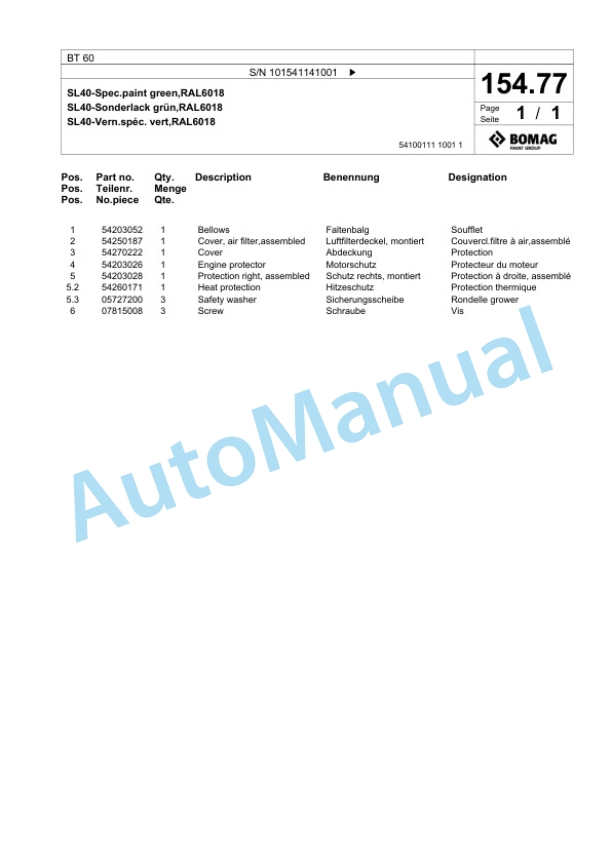 Bomag BT 60 Vibratory Tamper Spare Parts Catalogue 00825397 4 Bomag BT 60 Vibratory Tamper Spare Parts Catalogue 00825397-4
