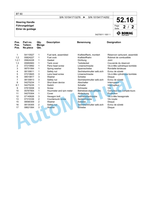 Bomag BT 60 Vibratory Tamper Spare Parts Catalogue 00826879 2 Bomag BT 60 Vibratory Tamper Spare Parts Catalogue 00826879-2