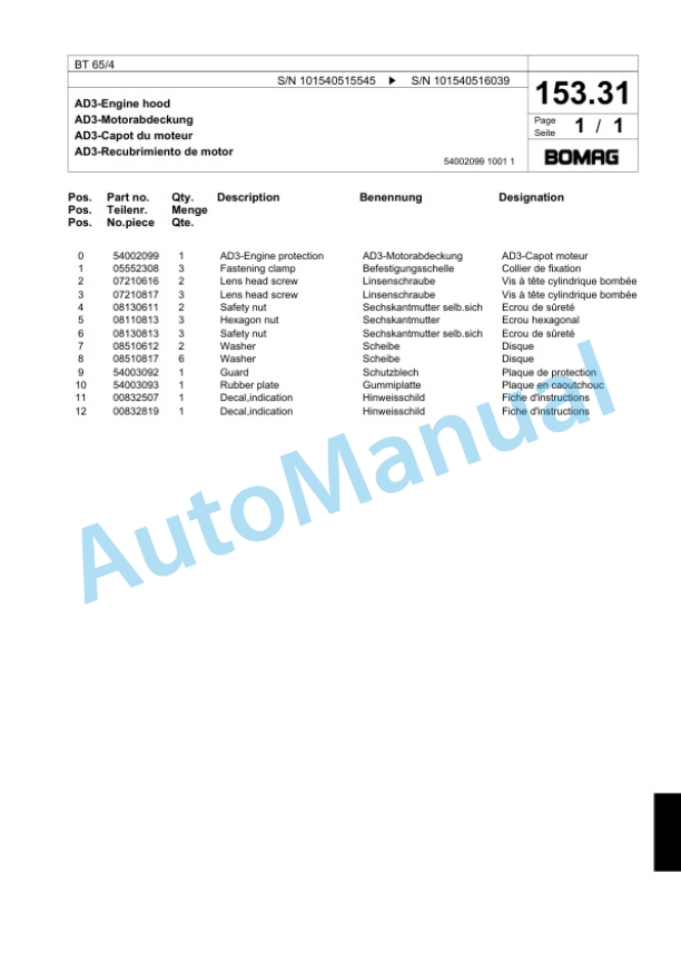 Bomag BT 65-4 Vibratory Tamper Spare Parts Catalogue 00818199 4 Bomag BT 65-4 Vibratory Tamper Spare Parts Catalogue 00818199-4