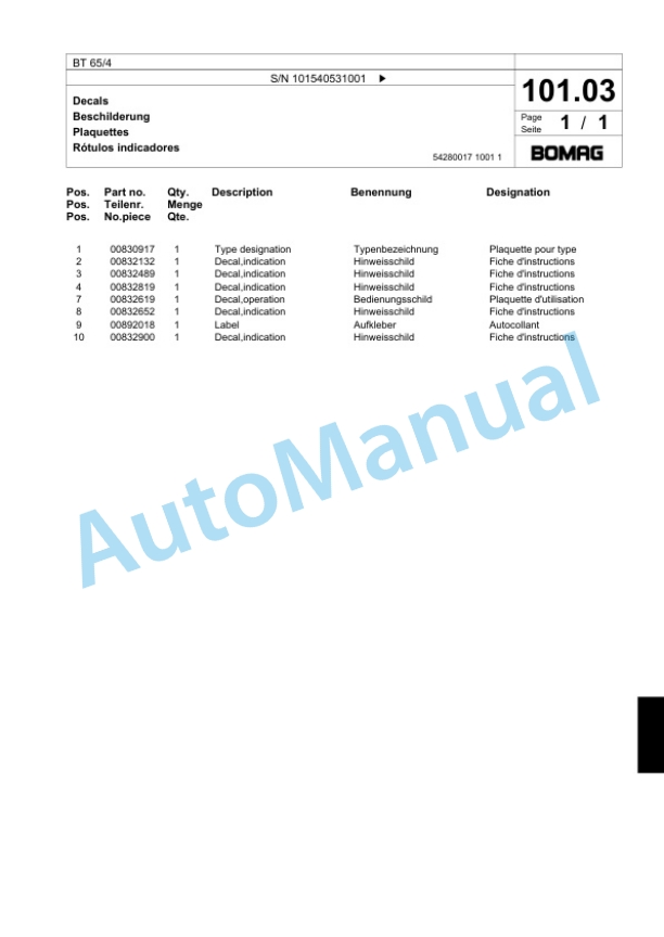 Bomag BT 65-4 Vibratory Tamper Spare Parts Catalogue 00818601 3 Bomag BT 65-4 Vibratory Tamper Spare Parts Catalogue 00818601-3