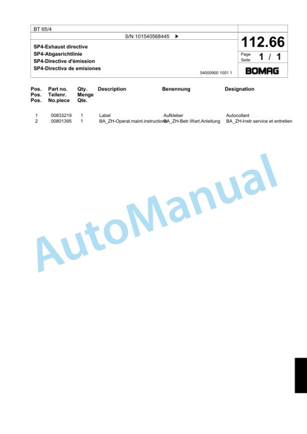 Bomag BT 65-4 Vibratory Tamper Spare Parts Catalogue 00818739 3 Bomag BT 65-4 Vibratory Tamper Spare Parts Catalogue 00818739-3
