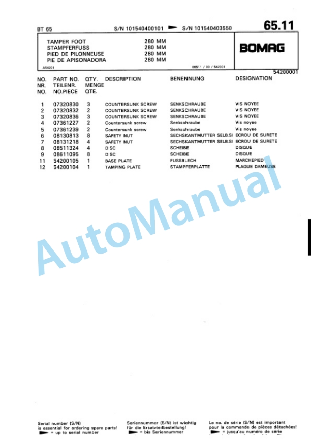 Bomag BT 65 Vibratory Tamper Spare Parts Catalogue 00813230 3 Bomag BT 65 Vibratory Tamper Spare Parts Catalogue 00813230-3