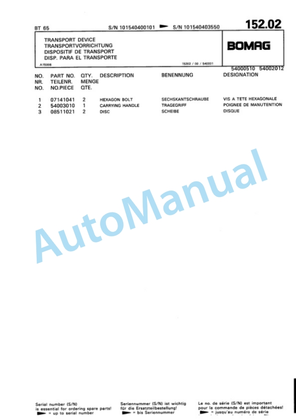 Bomag BT 65 Vibratory Tamper Spare Parts Catalogue 00813230 5 Bomag BT 65 Vibratory Tamper Spare Parts Catalogue 00813230-5