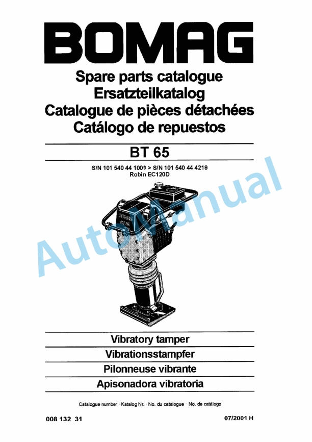 Bomag BT 65 Vibratory Tamper Spare Parts Catalogue 00813231 1 Bomag BT 65 Vibratory Tamper Spare Parts Catalogue 00813231