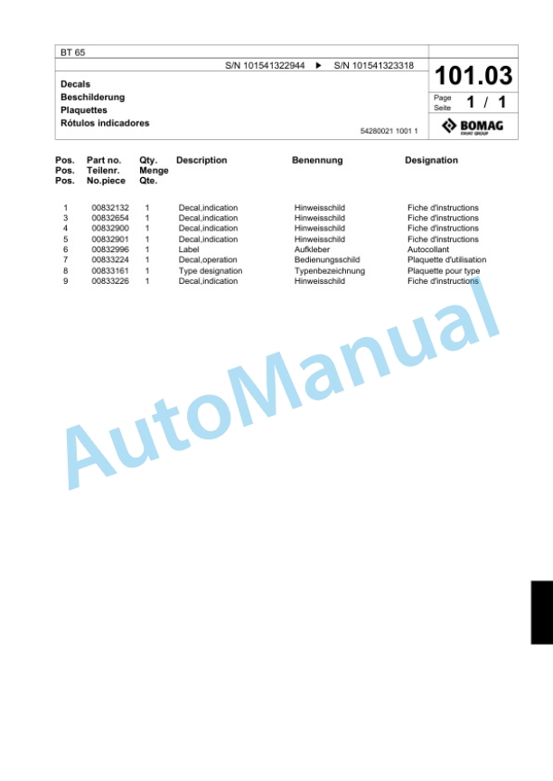 Bomag BT 65 Vibratory Tamper Spare Parts Catalogue 00824637 3 Bomag BT 65 Vibratory Tamper Spare Parts Catalogue 00824637-3