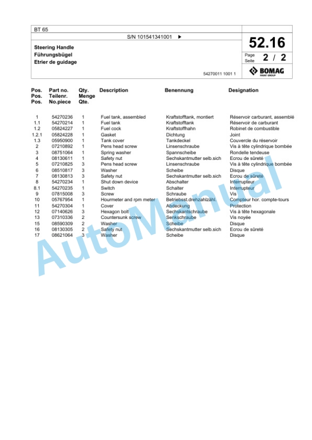 Bomag BT 65 Vibratory Tamper Spare Parts Catalogue 00825401 2 Bomag BT 65 Vibratory Tamper Spare Parts Catalogue 00825401-2
