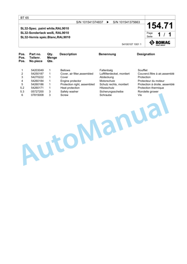 Bomag BT 65 Vibratory Tamper Spare Parts Catalogue 00825579-3