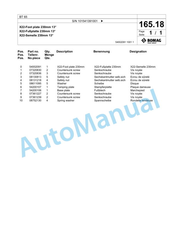 Bomag BT 65 Vibratory Tamper Spare Parts Catalogue 00826537 5 Bomag BT 65 Vibratory Tamper Spare Parts Catalogue 00826537-5