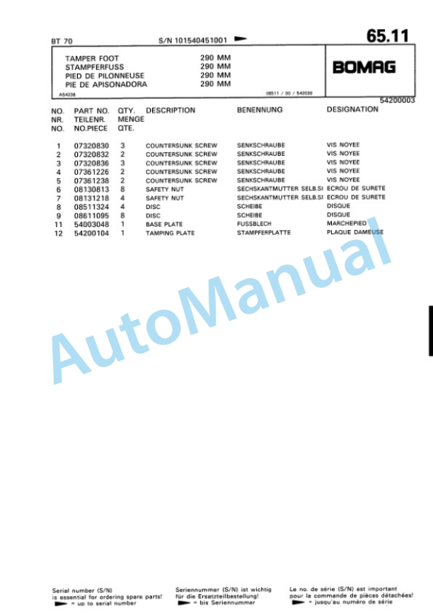 Bomag BT 70 Vibratory Tamper Spare Parts Catalogue 00813207 4 Bomag BT 70 Vibratory Tamper Spare Parts Catalogue 00813207-4