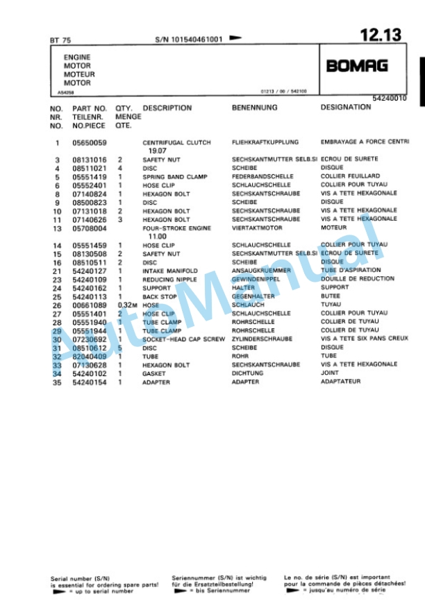 Bomag BT 75 Vibratory Tamper Spare Parts Catalogue 00813236 2 Bomag BT 75 Vibratory Tamper Spare Parts Catalogue 00813236-2