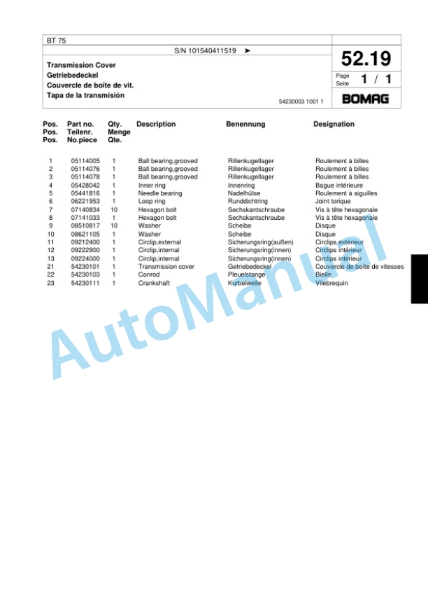 Bomag BT 75 Vibratory Tamper Spare Parts Catalogue 00817454 3 Bomag BT 75 Vibratory Tamper Spare Parts Catalogue 00817454-3