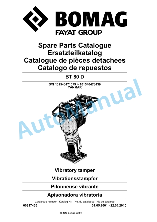 Bomag BT 80 D Vibratory Tamper Spare Parts Catalogue 00817455 1 Bomag BT 80 D Vibratory Tamper Spare Parts Catalogue 00817455