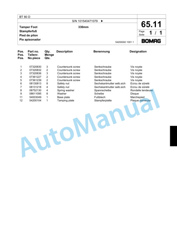 Bomag BT 80 D Vibratory Tamper Spare Parts Catalogue 00817455 4 Bomag BT 80 D Vibratory Tamper Spare Parts Catalogue 00817455-4