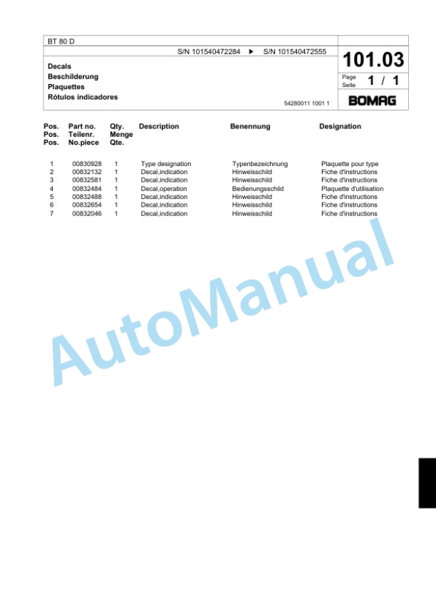 Bomag BT 80 D Vibratory Tamper Spare Parts Catalogue 00817455 5 Bomag BT 80 D Vibratory Tamper Spare Parts Catalogue 00817455-5