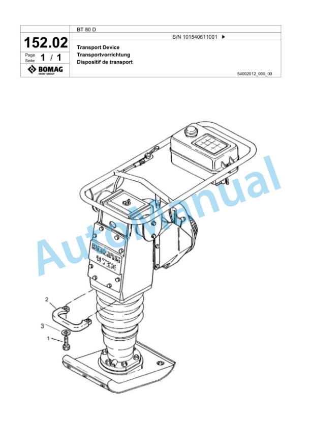 Bomag BT 80 D Vibratory Tamper Spare Parts Catalogue 00825495 5 Bomag BT 80 D Vibratory Tamper Spare Parts Catalogue 00825495-5