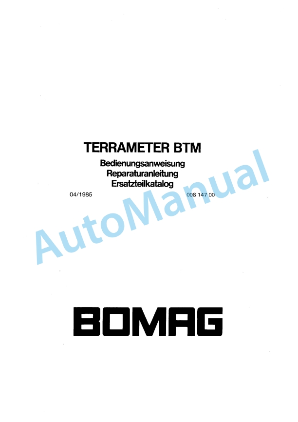 Bomag BTM Terra Meter Spare Parts Catalogue 00814700 1 Bomag BTM Terra Meter Spare Parts Catalogue 00814700