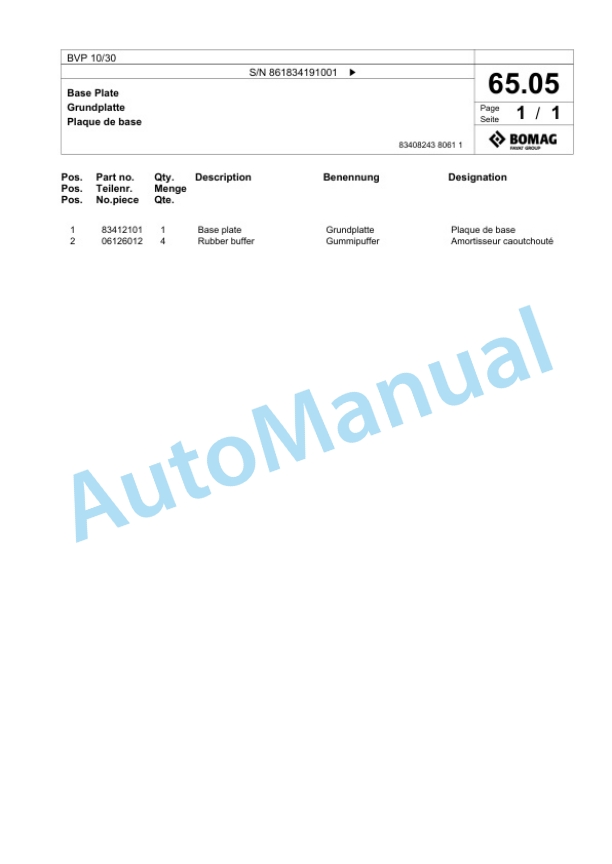 Bomag BVP 10-30 Vibratory Plate Compactor Spare Parts Catalogue 00825109 3 Bomag BVP 10-30 Vibratory Plate Compactor Spare Parts Catalogue 00825109-3