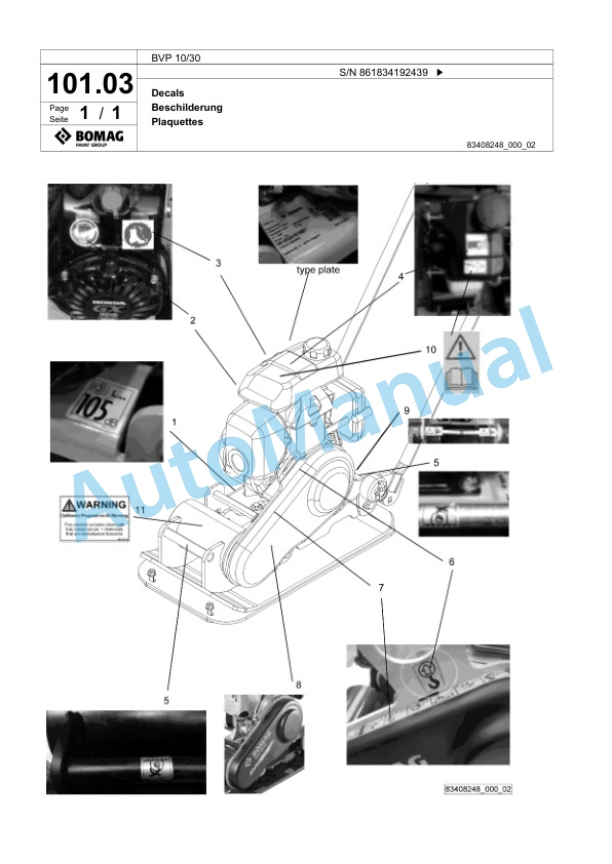 Bomag BVP 10-30 Vibratory Plate Compactor Spare Parts Catalogue 00825109 4 Bomag BVP 10-30 Vibratory Plate Compactor Spare Parts Catalogue 00825109-4