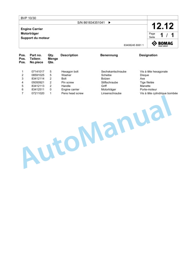 Bomag BVP 10-30 Vibratory Plate Compactor Spare Parts Catalogue 00825329 2 Bomag BVP 10-30 Vibratory Plate Compactor Spare Parts Catalogue 00825329-2